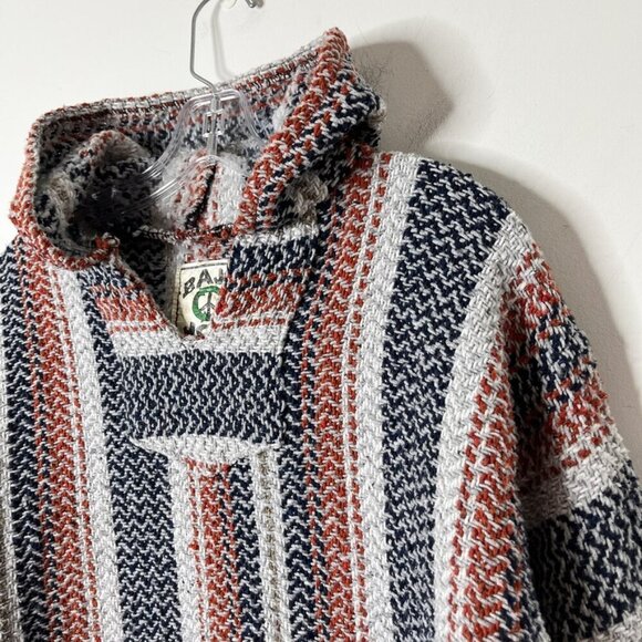 Baja Joe Men's Vtg 90s Poncho Sweater M Rust Hooded Pullover Mexico Surfer Boho - Picture 3 of 10
